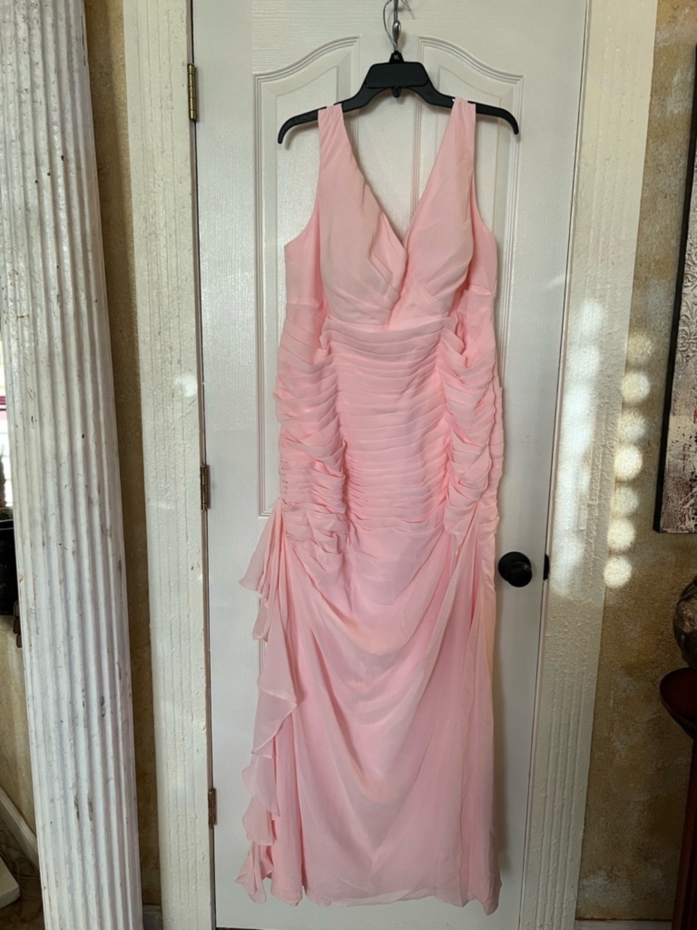 Hebeos V-Neck Pink Ruched Maxi Dress